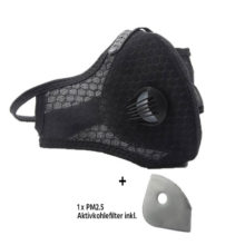 Atmungsaktive Maske Mundschutz für Sport Schwarz Dehnbar + 1 x PM2.5 Filter
