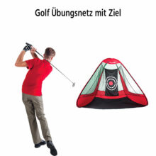 P2I Pop Up Golf Übungsnetz 3m mit Ziel - Dreieckig Ansicht vorne in Aktion beschriftet