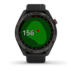 Garmin Approach S42 GPS Golfuhr Grau mit schwarzem Armband Front Grün im Blick
