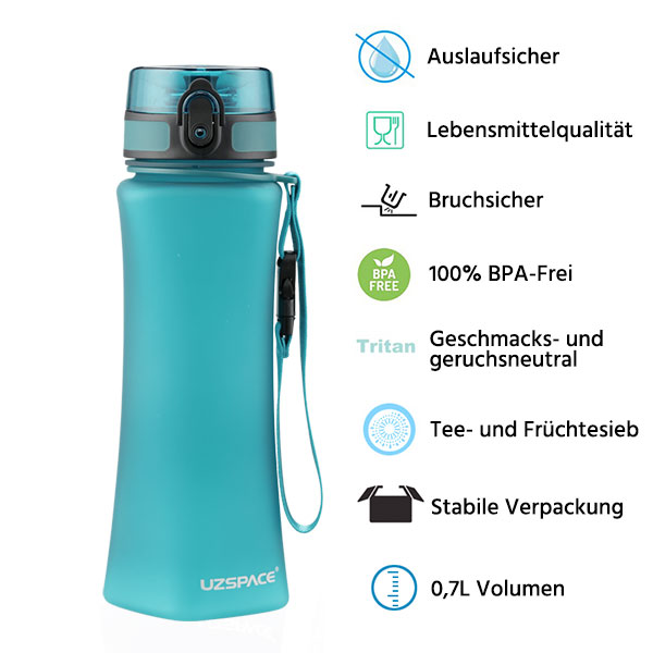 Curved Trinkflasche 0,7L Tritan BPA-Frei für Sport - Flip-Top-Deckel
