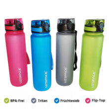 Trinkflasche Wasserflasche 1L Tritan BPA-Frei 4 Farben versetzt beschriftet