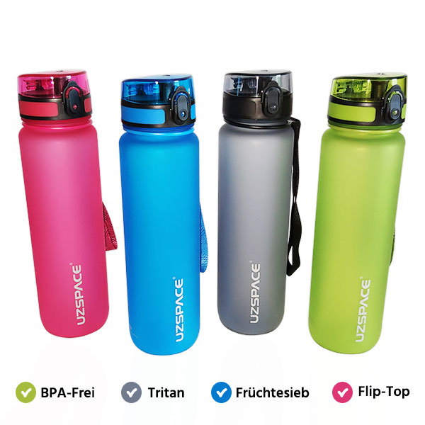 LKEVREG Trinkflasche 1L, Wasserflasche mit Strohhalm BPA-Frei