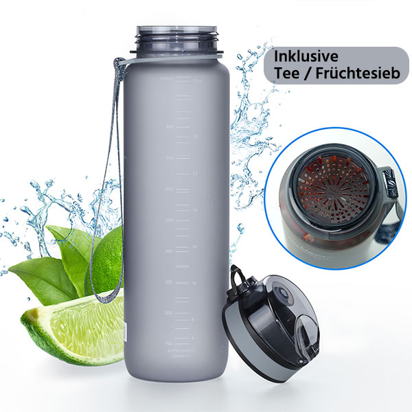 LKEVREG Trinkflasche 1L, Wasserflasche mit Strohhalm BPA-Frei