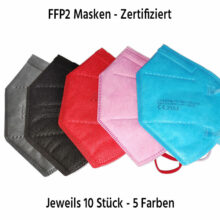 FFP2 Maske Mundschutz Bunt CE zertifiziert 5 lagig alle 5 Farben in Reihe beschriftet 10-Stück
