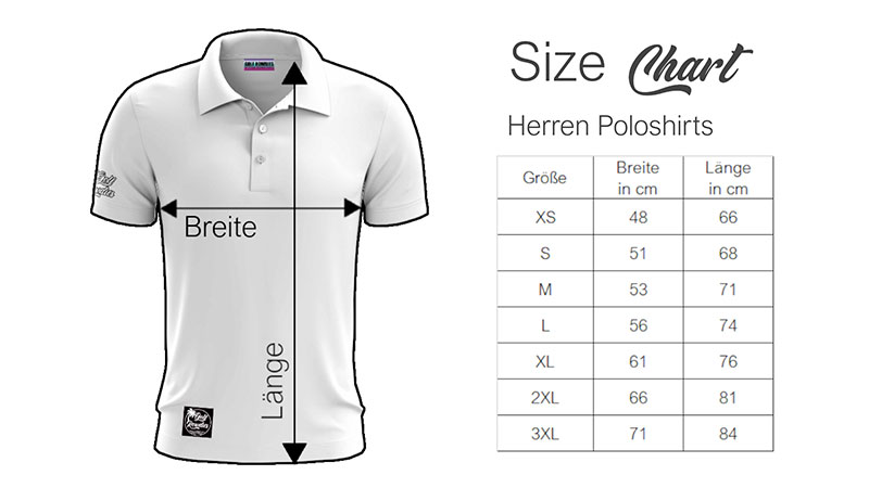 Size Chart Herren Poloshirts neu XS bis 3XL