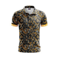 Herren Golf Poloshirt - Camouflage Black Orange Front