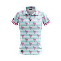 Damen Golf Poloshirt - Pink Palms & Stripes Front
