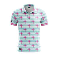 Herren Golf Poloshirt - Pink Palms & Stripes Front